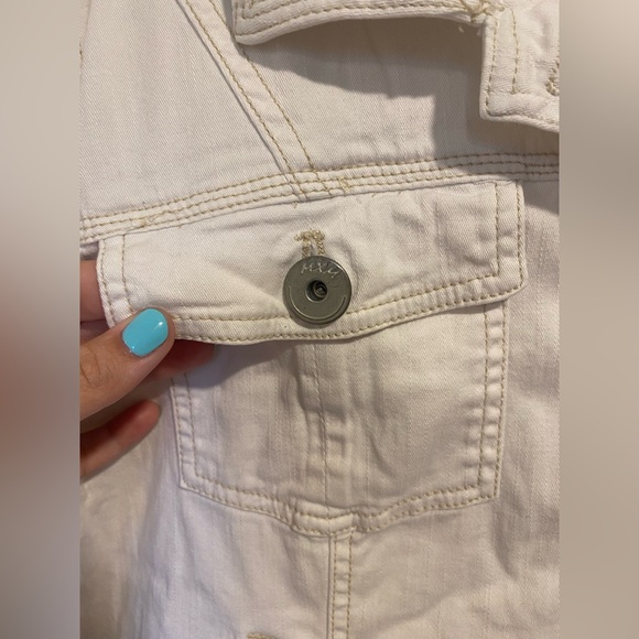 MXM Womens Plus White Denim Jacket with 3/4 Sleeves - Picture 3 of 8